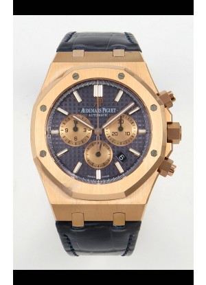 Reloj Royal Oak Chrono 26331 de oro rosa con esfera azul, superclon