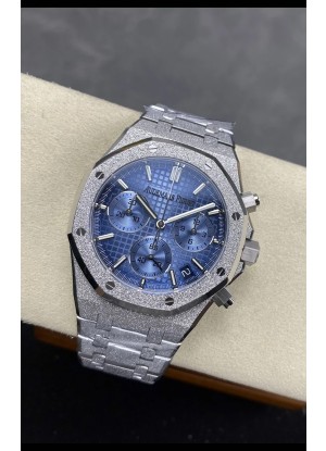 Reloj Royal Oak Chrono 26240 con esfera azul hielo y oro blanco esmerilado, réplica de alta calidad