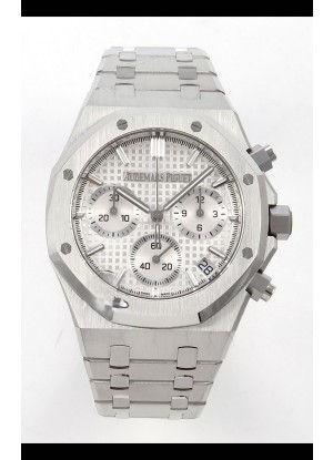 Reloj Royal Oak Chrono 26240 con esfera blanca, MVMNT con volante de inercia variable, caja de acero, superclon