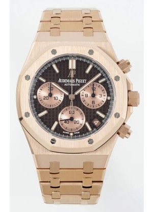 Reloj Royal Oak Chrono 26240 con correa de oro rosa y esfera marrón, réplica de alta calidad