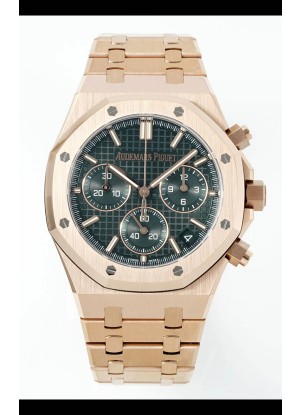 Reloj Royal Oak Chrono 26240 con correa de oro rosa y esfera verde, réplica exacta