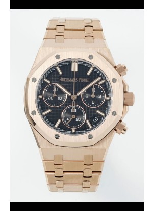 Reloj Royal Oak Chrono 26240 con correa de oro rosa y esfera negra, réplica de alta calidad