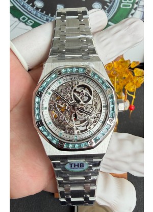 Reloj Royal Oak Openworked 15412BC con zafiros verdes, superclon