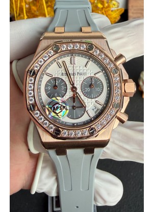 Reloj Royal Oak Chrono 26231 con caja de oro rosa y correa de caucho, réplica de alta calidad