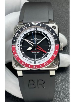 Reloj réplica suizo Bell and Ross BR03 GMT Compass con bisel rojo/negro
