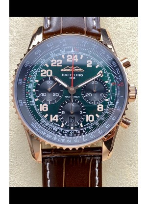 Reloj réplica suizo Breitling Navitimer B02 de oro rosa con esfera verde