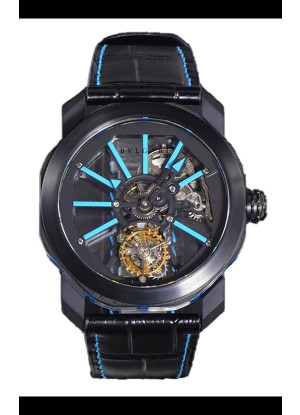 Reloj Bvlgari Octo Roma PVD de titanio con marcadores de hora azules, superclon