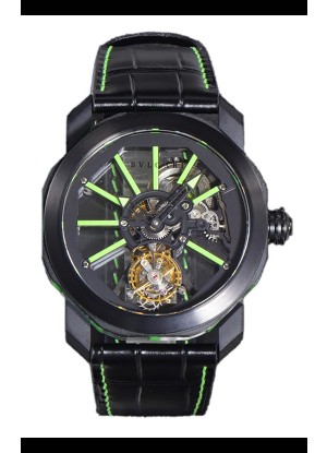 Reloj Bvlgari Octo Roma PVD de titanio con marcadores de hora verdes, réplica perfecta