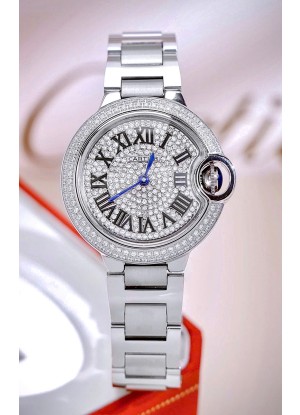 Reloj Ballon De Cartier Suizo Quartz de 33 mm, acero inoxidable, diamantes, superclon