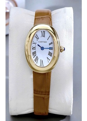 Reloj Cartier Baignoire Superclon de oro amarillo de 23 mm con correa marrón