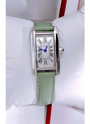 Reloj Cartier Tank Americaine de acero de 19,4 mm con correa verde y movimiento de cuarzo suizo