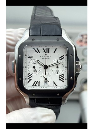 Reloj réplica suizo Cartier Santos XL con revestimiento DLC, esfera blanca y 43 mm