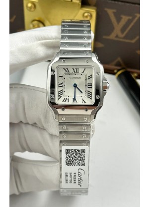 Reloj Cartier Santos Swiss Quartz de 27 mm con esfera de acero, réplica de alta calidad