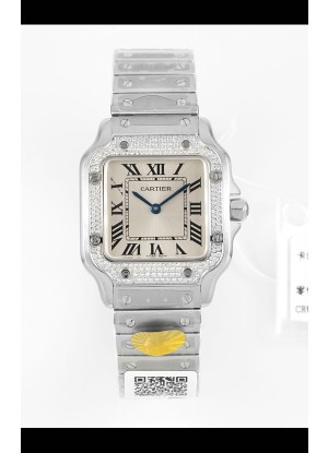 Reloj Cartier Santos Swiss Quartz de 27 mm con esfera de acero, réplica de alta calidad
