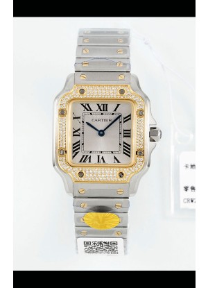 Reloj Cartier Santos Swiss Quartz de 27 mm, bicolor, superclone