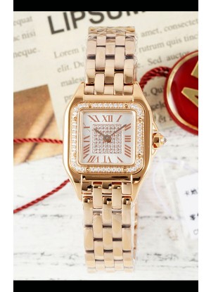 Reloj PANTHERE de Cartier de 22 mm con diamantes, esfera y oro rosa, superclon