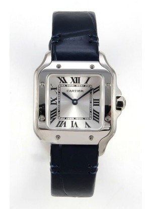 Reloj Cartier Santos Swiss Quartz de 27 mm con correa de acero y cuero, réplica exacta de un reloj de lujo