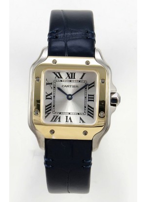 Reloj Cartier Santos Swiss Quartz de 27 mm con correa de cuero bicolor, réplica exacta