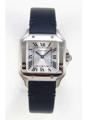 Reloj Cartier Santos Swiss Quartz de 27 mm con correa de acero y cuero, réplica exacta de un reloj de lujo