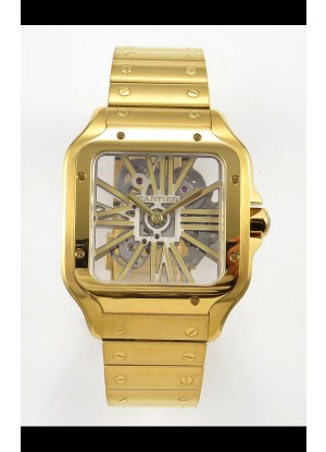 Reloj Cartier Santos Superclon con esfera esqueletizada de oro amarillo y oro amarillo