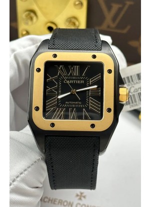 Reloj Santos De Cartier con esfera negra y revestimiento PVD MLF Superclon