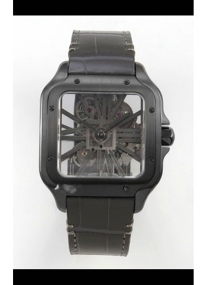 Reloj Santos De Cartier Superclon con esfera esqueletizada y revestimiento PVD MLF