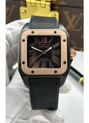 Reloj Santos De Cartier con esfera negra y revestimiento PVD MLF Superclon