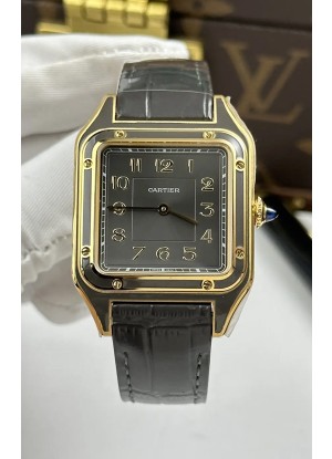 Reloj Santos Dumont Superclon de 31 mm, oro amarillo, esfera gris topo