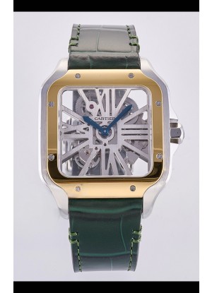 Reloj Santos De Cartier Superclon con esfera esqueletizada y caja bicolor