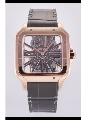Reloj Santos De Cartier Superclon con esfera esqueletizada y caja de oro rosa