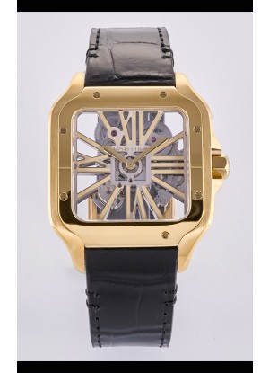 Reloj Santos De Cartier Superclon con esfera esqueletizada y caja de oro rosa
