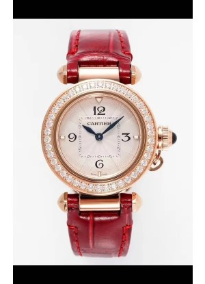 Reloj Pasha De Cartier con caja de oro rosa de 30 mm, réplica de alta calidad