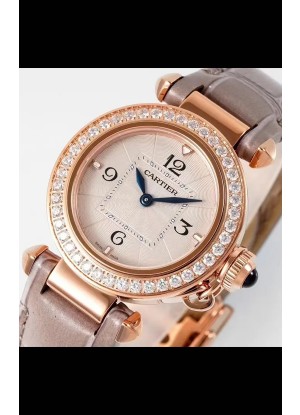 Reloj Pasha De Cartier con caja de oro rosa de 30 mm, réplica de alta calidad