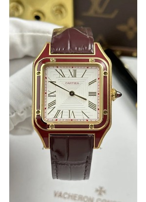 Reloj Santos Dumont Superclon de 31 mm, oro amarillo y esfera blanca