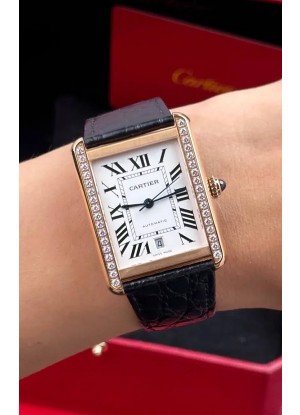 Reloj Cartier Tank Solo Suizo Automatico de 31 mm, oro rosa, diamantes, superclon
