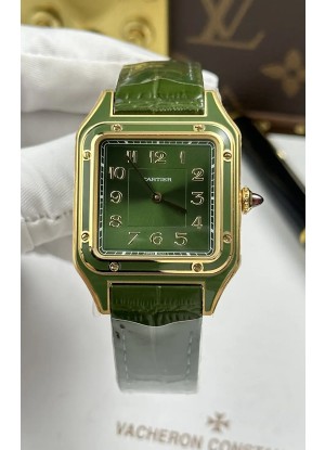 Reloj Santos Dumont Superclon de 31 mm, oro amarillo y esfera verde