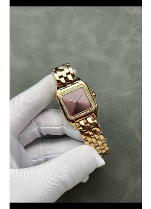 Reloj PANTHERE de Cartier de 27 mm con esfera roja y diamantes, réplica perfecta