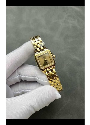 Reloj PANTHERE de Cartier de 22 mm con esfera dorada y diamantes, réplica perfecta