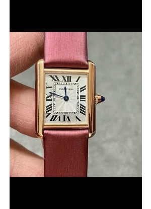 Cartier Tank Louis 22 mm, movimiento de cuarzo suizo, correa rosa, caja de oro