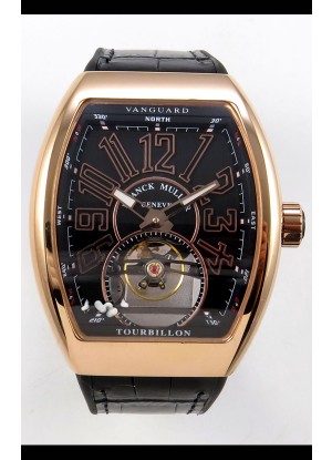 Reloj Franck Muller V45 Tourbillon Oro Rosa Esfera Negra Piel Marrón Superclon