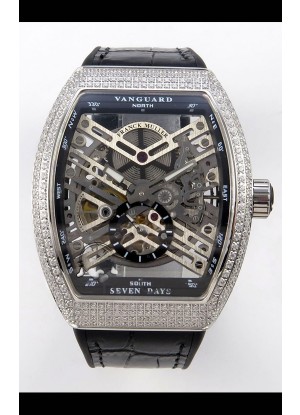 Reloj Franck Muller V45 Tourbillon Skeleton de acero con diamantes, superclon