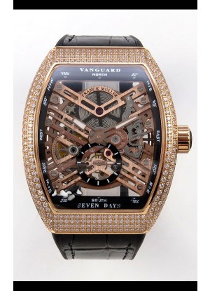 Reloj Franck Muller V45 Tourbillon Skeleton de oro rosa con diamantes, superclon