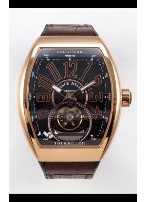 Reloj Franck Muller V45 Tourbillon Oro Rosa Esfera Negra Correa Negra Superclon
