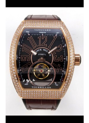 Reloj Franck Muller V45 Tourbillon Oro Rosa Diamantes Correa Marrón Superclon