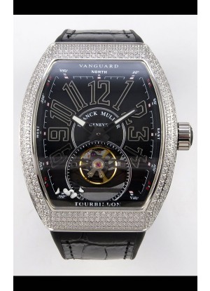 Reloj Franck Muller V45 Tourbillon de acero inoxidable con diamantes, réplica perfecta