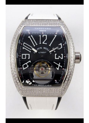 Reloj Franck Muller V45 Tourbillon de acero inoxidable con diamantes, réplica perfecta