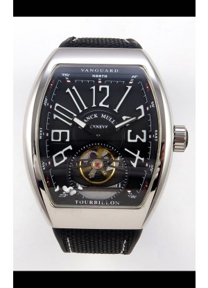 Reloj Franck Muller V45 Tourbillon de acero inoxidable con diamantes y correa de nailon, réplica perfecta