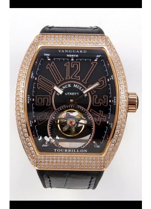 Reloj Franck Muller V45 Tourbillon Oro Rosa Diamantes Correa Negra Superclon