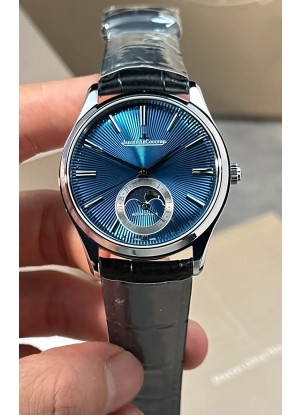 Reloj Jaeger LeCoultre Master Ultra Thin con esfera de esmalte azul y fase lunar, superclon