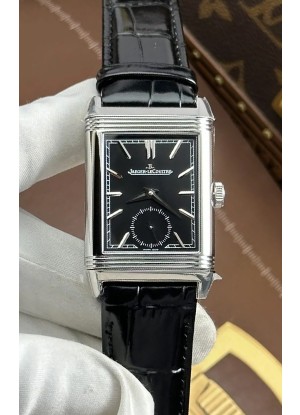 Reloj Jaeger LeCoultre Reverso Tribute Duoface con esfera negra/acero, superclon